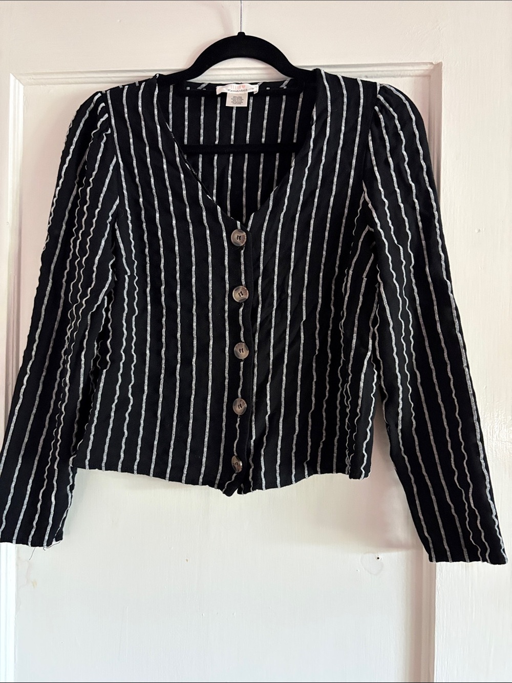 URBAN Romantics Black and White Striped Button-Front Top